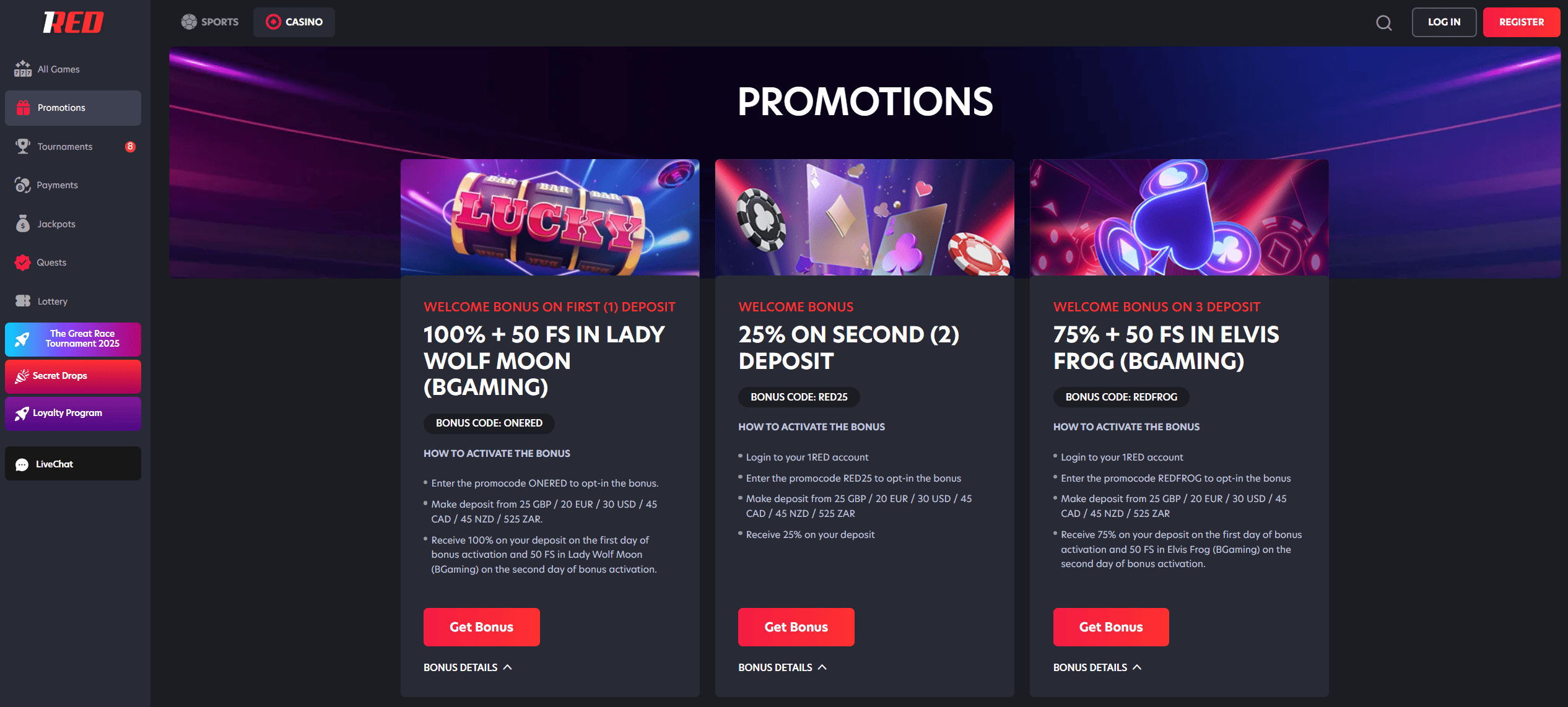 Live Casino Willkommensbonus